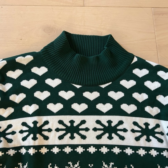 Ugly Christmas Sweater Reindeer Hearts Green/Red/White XL - Picture 6 of 12